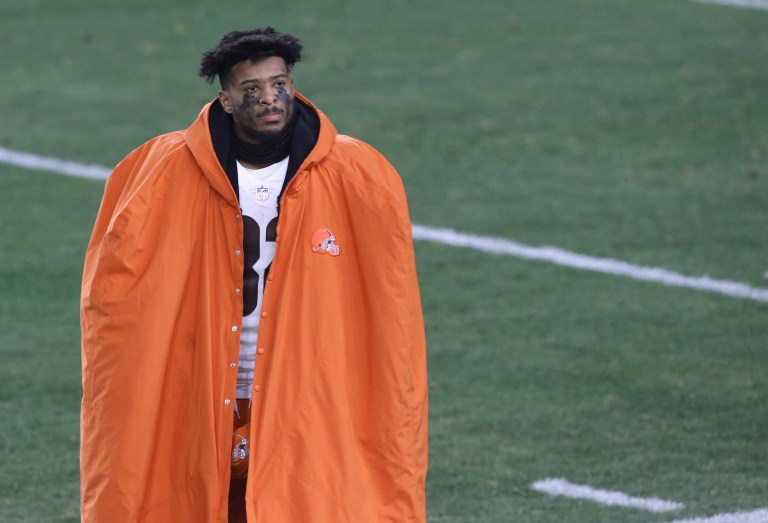 Browns drive ends with Rashard Higgins fumble out of bounds for touchback