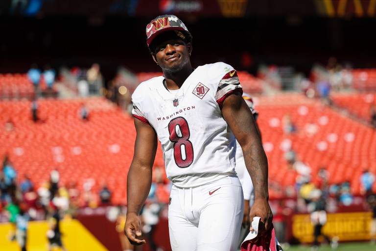 Where can I buy the big hat Brian Robinson was wearing after the Commanders-Falcons game?