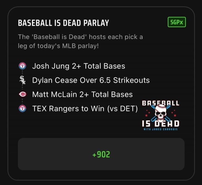 MLB SGPx Best Bets: Baseball is Dead MLB Same Game Parlay Extra Picks on DraftKings Sportsbook for June 26