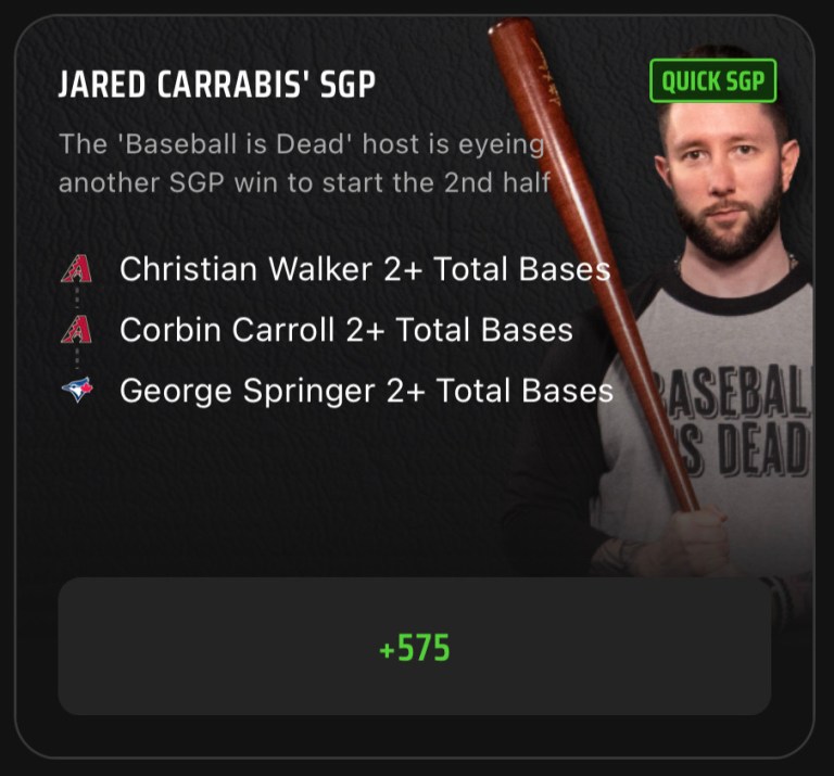 MLB SGP Best Bets: Jared Carrabis’ MLB Same Game Parlay Picks on DraftKings Sportsbook for July 14