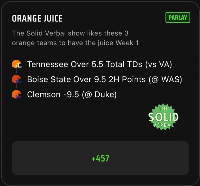 College Football Parlay Best Bets Today: The Solid Verbal CFB Parlay Picks on DraftKings Sportsbook for Week 1