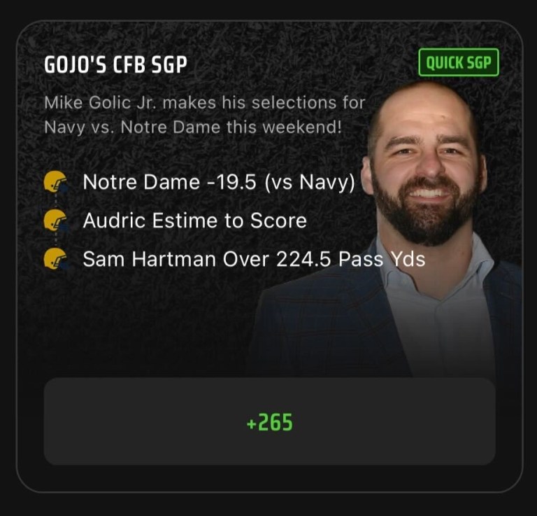 College Football SGP Best Bets Today: GoJo Show Notre Dame Same Game Parlay Picks on DraftKings Sportsbook for August 26