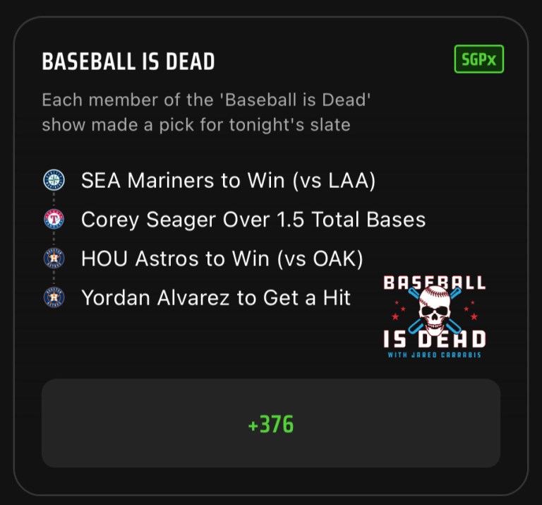 MLB SGPx Best Bets Today: Baseball is Dead MLB Same Game Parlay Extra Picks on DraftKings Sportsbook for September 11