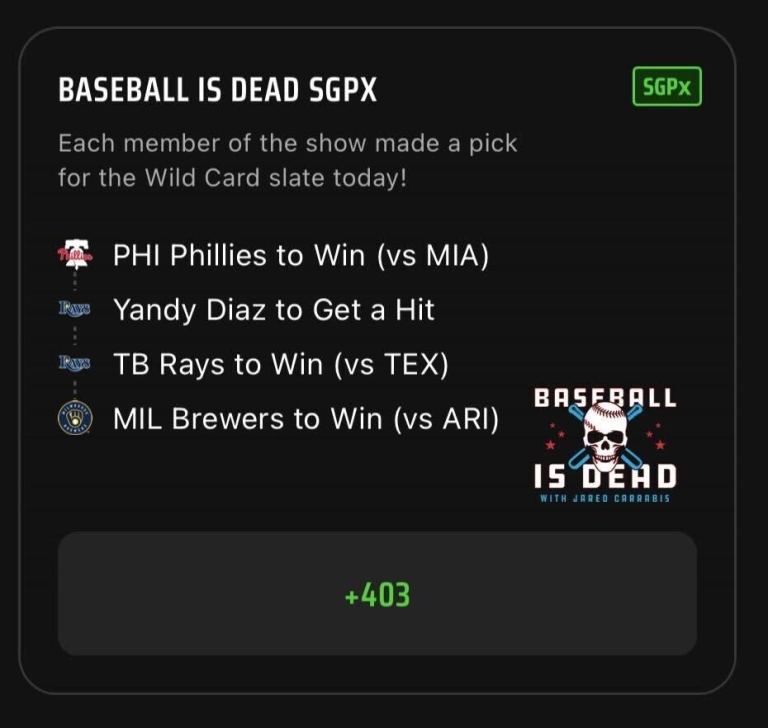MLB SGPx Best Bets Today: Baseball is Dead MLB Same Game Parlay Extra Picks on DraftKings Sportsbook for October 3