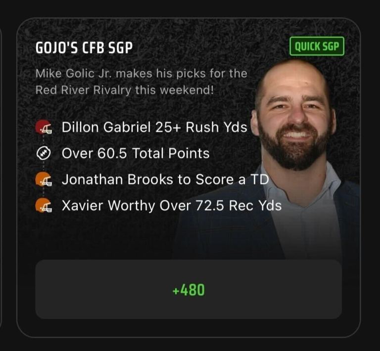 College Football SGP Best Bets Today: GoJo and Golic Saturday Same Game Parlay Picks on DraftKings Sportsbook for October 7