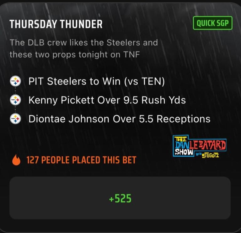 NFL SGP Best Bets Today: The Dan Le Batard Show TNF Same Game Parlay Picks for Titans vs. Steelers on DraftKings Sportsbook