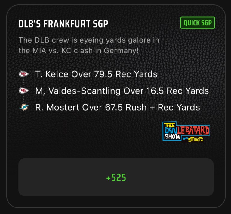 NFL Frankfurt SGP Best Bets Today: The Dan Le Batard Show Same Game Parlay Picks for Dolphins vs. Chiefs on DraftKings Sportsbook