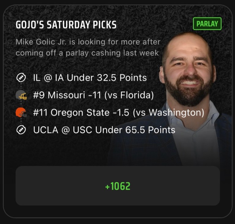 College Football Parlay Best Bets Today: Mike Golic Jr.’s Saturday CFB Parlay Picks on DraftKings Sportsbook for November 18