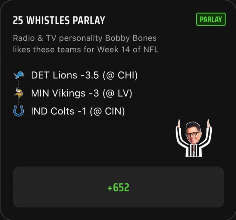 NFL Parlay Best Bets Today: Bobby Bones’ NFL Parlay Picks on DraftKings Sportsbook for Week 14
