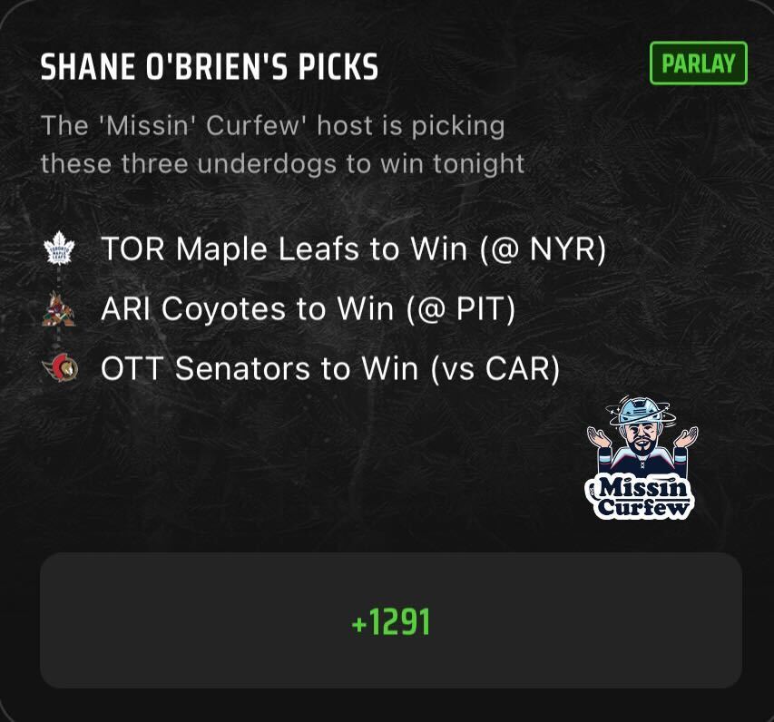 NHL Parlay Best Bets Today: Missin Curfew NHL Parlay Picks on DraftKings Sportsbook for December 12