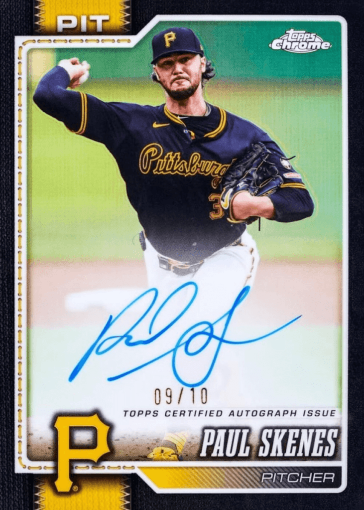 2026 Topps Chrome Baseball Paul Skenes Chrome Autograph card numbered 9 of 10