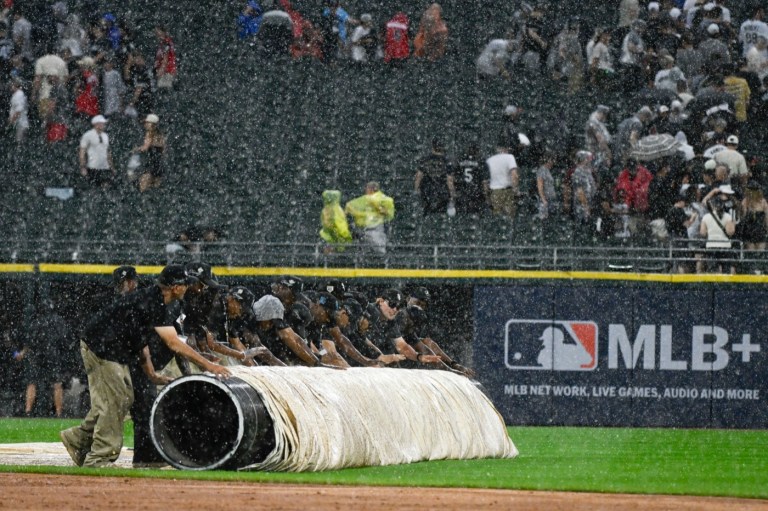 Kansas City Royals at Cleveland Guardians game delayed due to rain Sunday 8/30/26