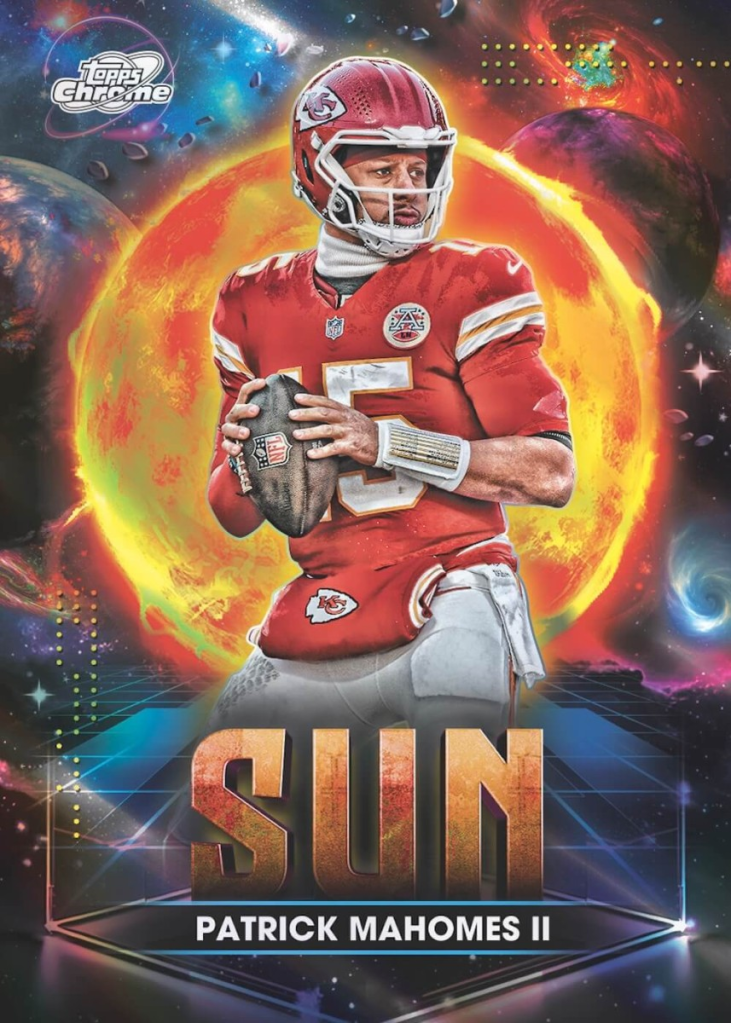 Patrick Mahomes II Planetary Pursuit Sun insert in 2025 Topps Cosmic Chrome Football