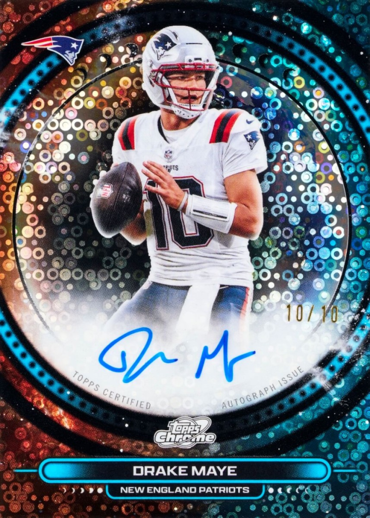 Drake Maye Equinox Autograph card from 2025 Topps Cosmic Chrome Football