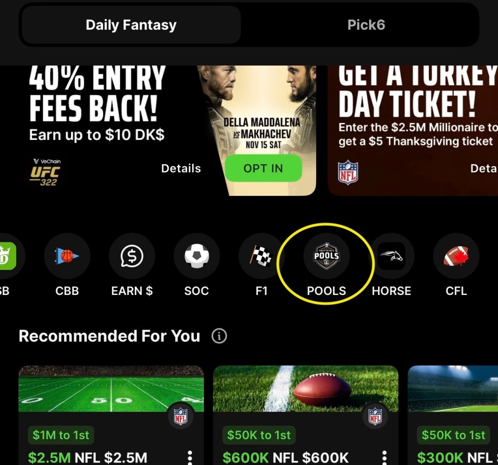 How to find and enter the AEW Full Gear Pool Contest in the DraftKings Fantasy app