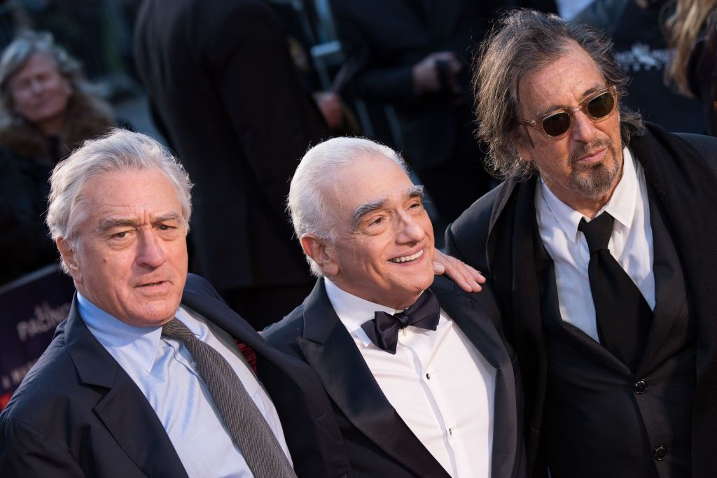 LONDON, ENGLAND - OCTOBER 13: (L-R) Robert De Niro, Martin Scorsese and Al Pacino attend "The Irishman" International Premiere and Closing Gala during the 63rd BFI London Film Festival at the Odeon Luxe Leicester Square on October 13, 2019 in London, England. (Photo by Jeff Spicer/Getty Images)