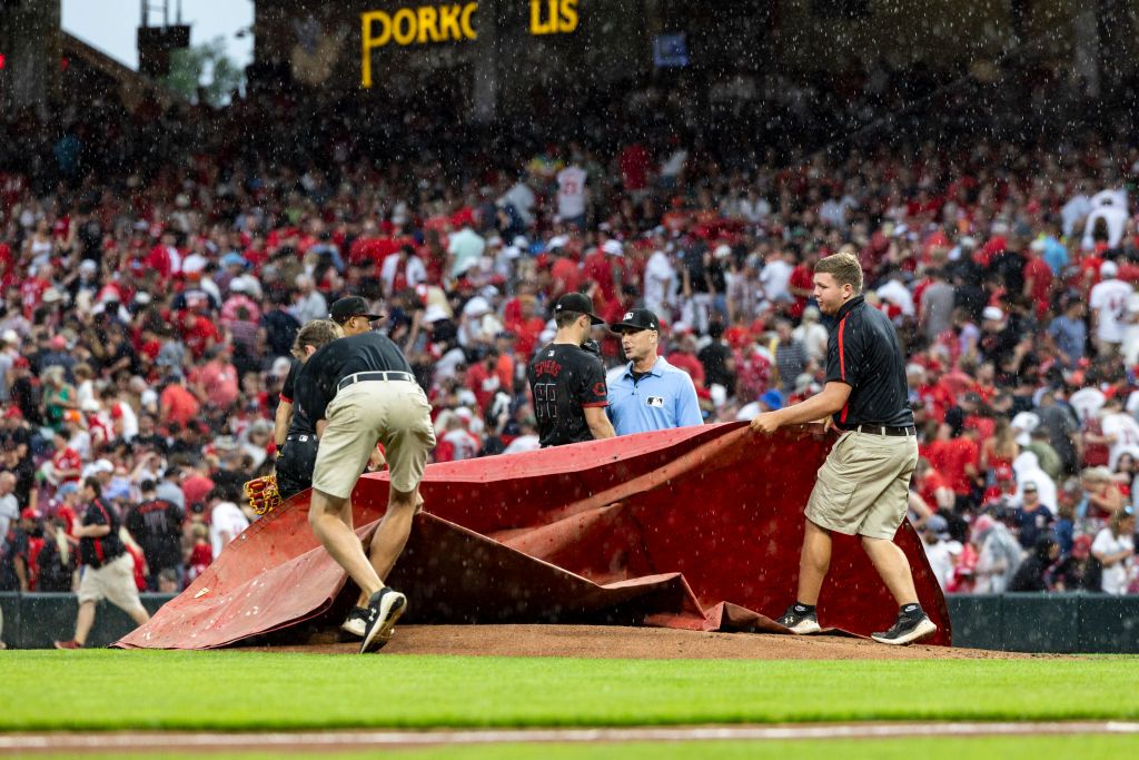 Tigers at Reds game delayed due to rain Friday 4/24/26