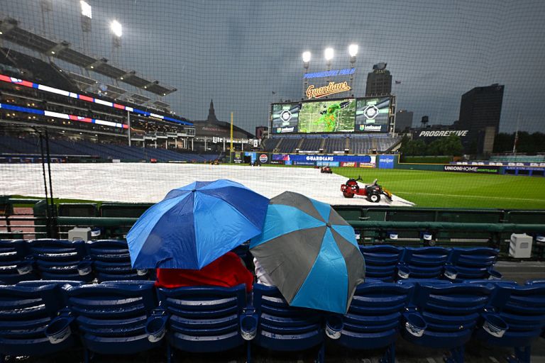 Rays at Guardians game delayed due to rain Wednesday 4/29/26