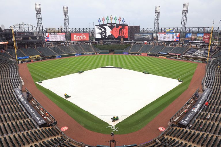 Angels at White Sox game delayed due to rain Monday 4/27/26
