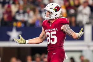 ARLINGTON, TEXAS - NOVEMBER 03: Trey McBride #85 of the Arizona Cardinals reacts during an NFL football game against the Dallas Cowboys at AT&T Stadium on November 3, 2025 in Arlington, Texas. (Photo by Perry Knotts/Getty Images)