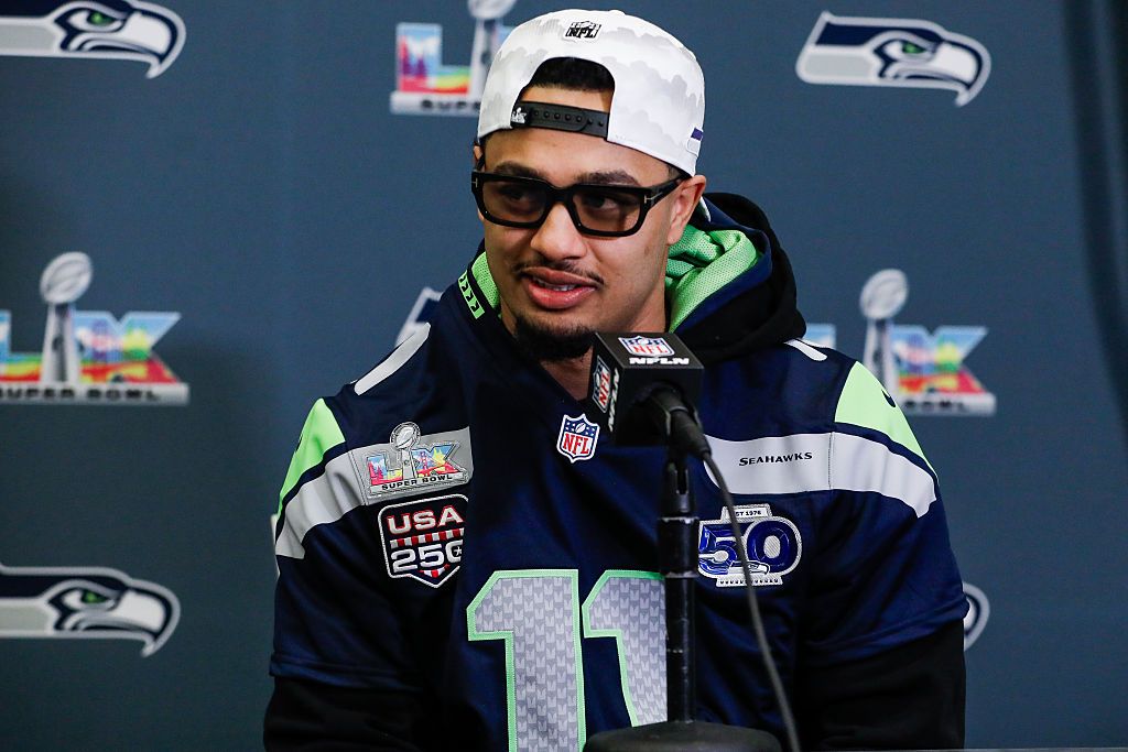 Check out Jaxon Smith-Njigba’s pre-Super Bowl fit heading into the stadium