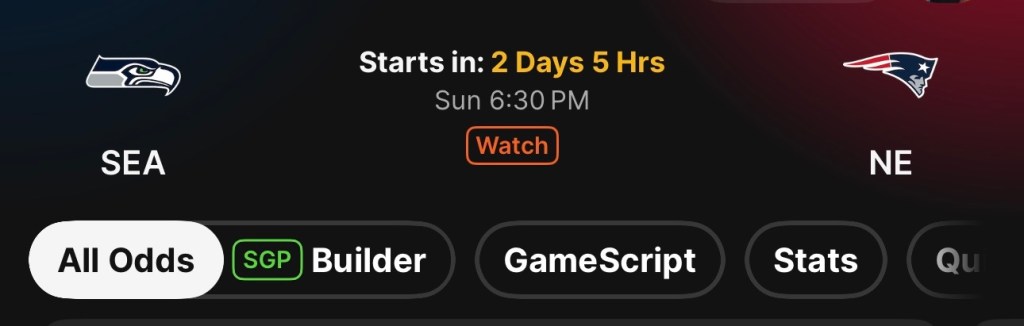 DraftKings Sportsbook Same Game Parlay toggle