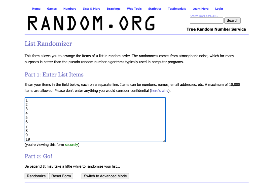 Random.org list randomizer used to assign Royal Rumble pool entry numbers
