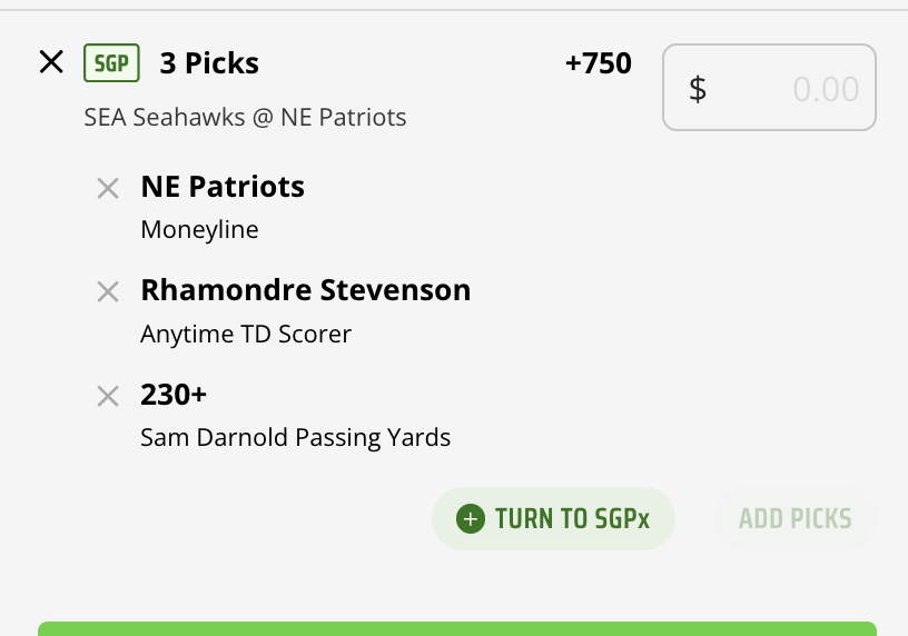 DraftKings Same Game Parlay betslip