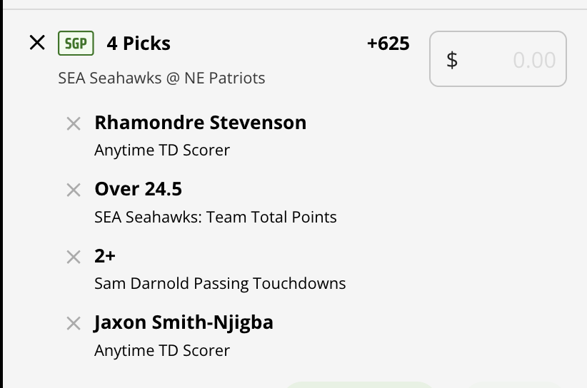 DraftKings Sportsbook SGP High-Upside Touchdown example
