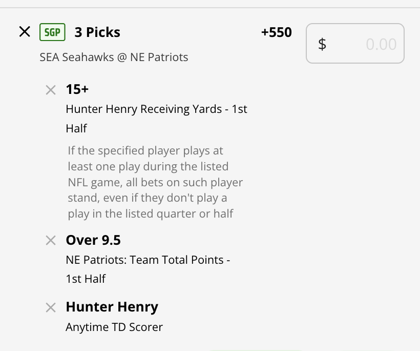 DraftKings Sportsbook SGP First-Half game script example