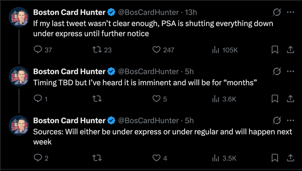 Boston Card Hunter claims PSA could pause grading services below Express