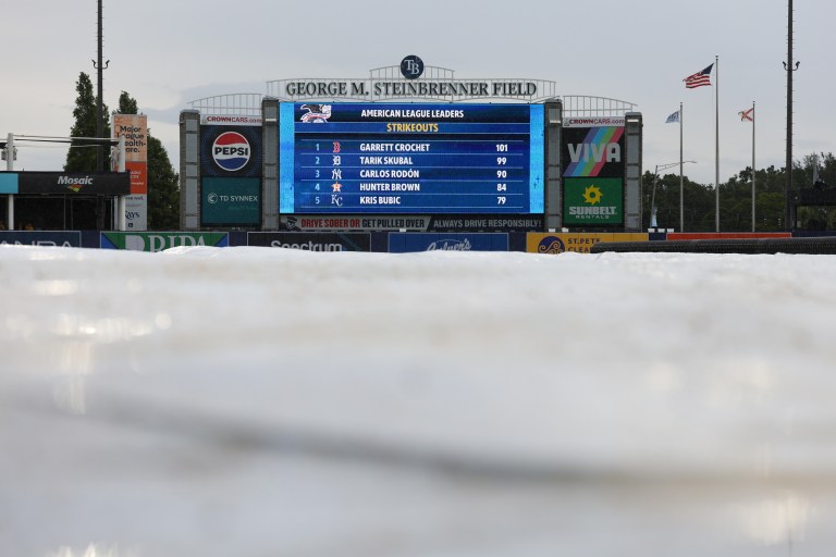 Yankees at Rays game delayed due to rain Tuesday 8/19/25